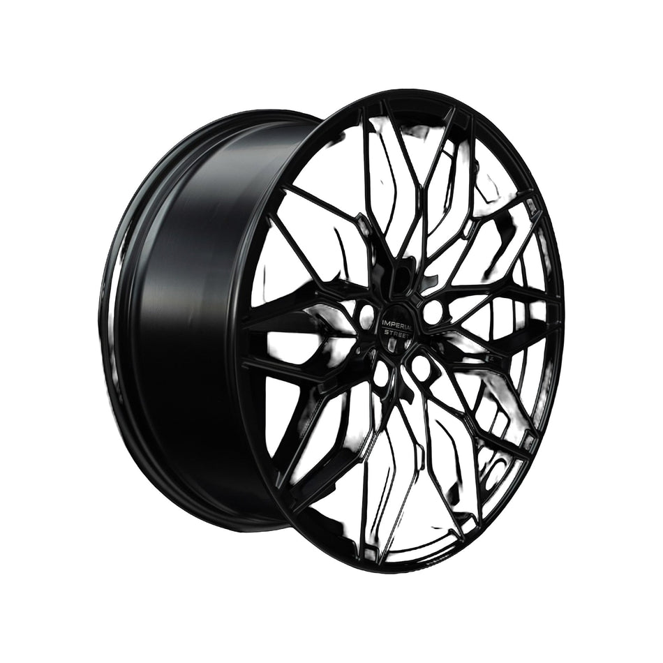 Imperial Street Series 2 satin black alloy wheel at a three-quarter angle showing spoke depth