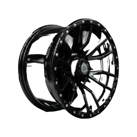 Outlaw Off-Road Rugged 1 gloss black alloy wheel at a three-quarter angle showing spoke depth