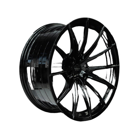 Imperial Street Series 4 gloss black alloy wheel at a three-quarter angle showing spoke depth